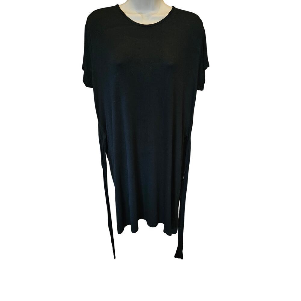 Pretty little thing sz 10 basic black midi shift dress tie waist minimalist